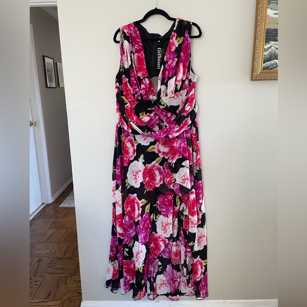 Chiffon Black and Pink Floral Maxi Dress